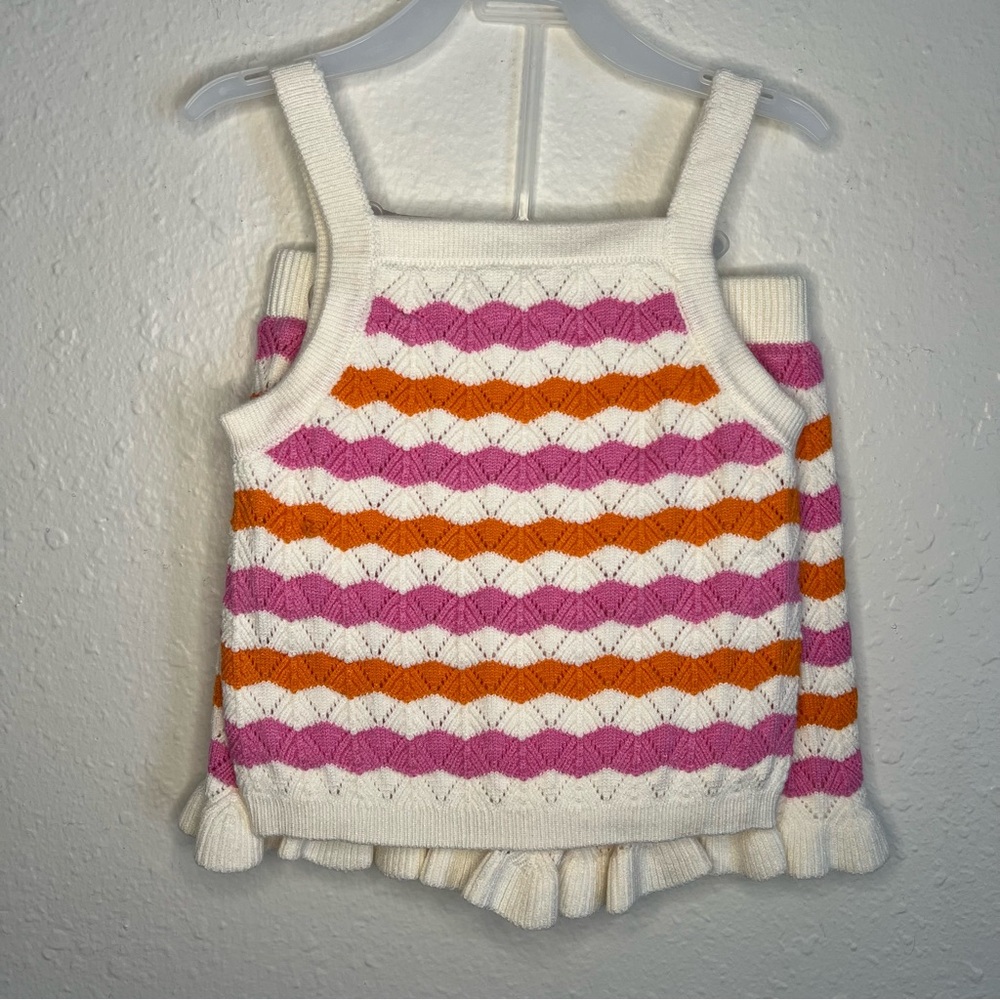 Girls Two-Piece Knit Tank & Skirt Set with Pink Daisy Top and Blue Shorts - Picture 11 of 15